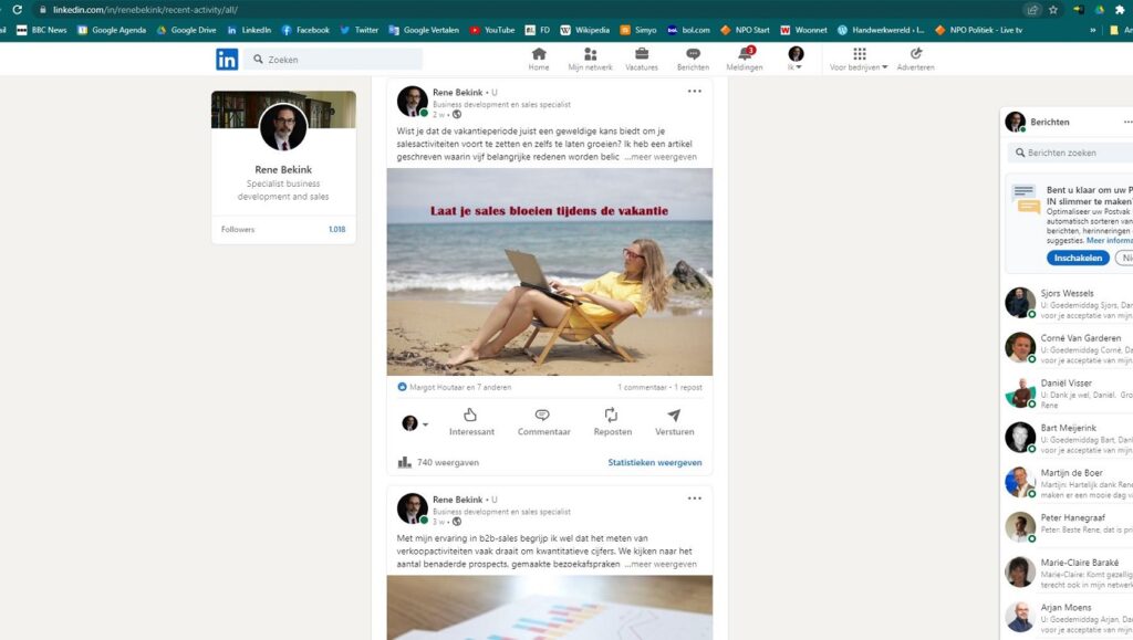 Content op LinkedIn delen. Op LinkedIn vind je onder 'ik', 'bijdragen en activiteit' een overzicht van je recente posts - Provite